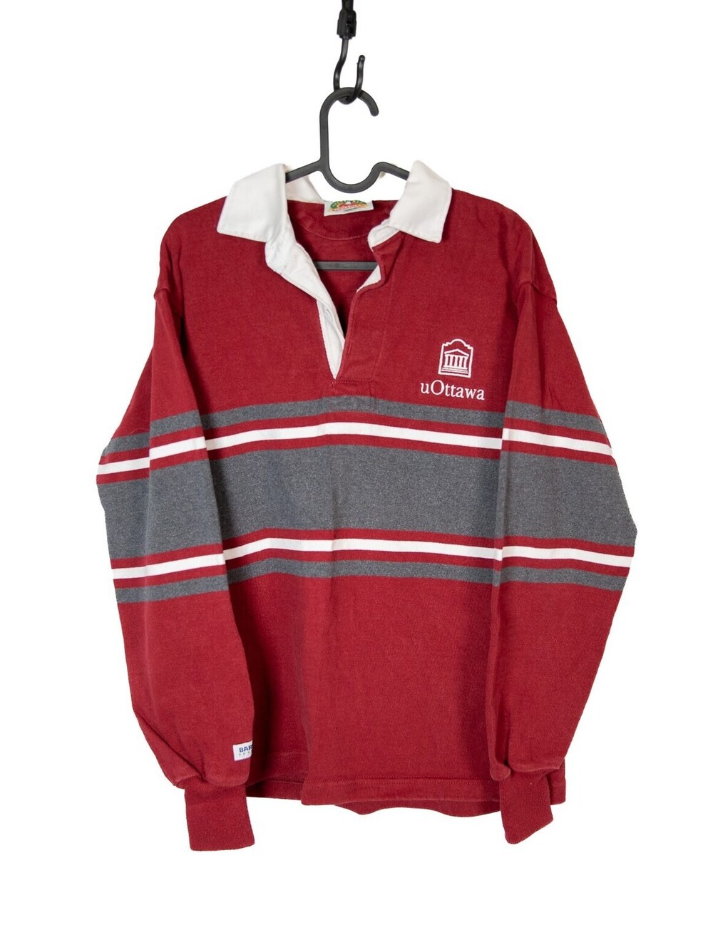 BARBARIAN Burgundy Polo Shirt Rugby Ottawa University Long Sleeve Cotton Mens S